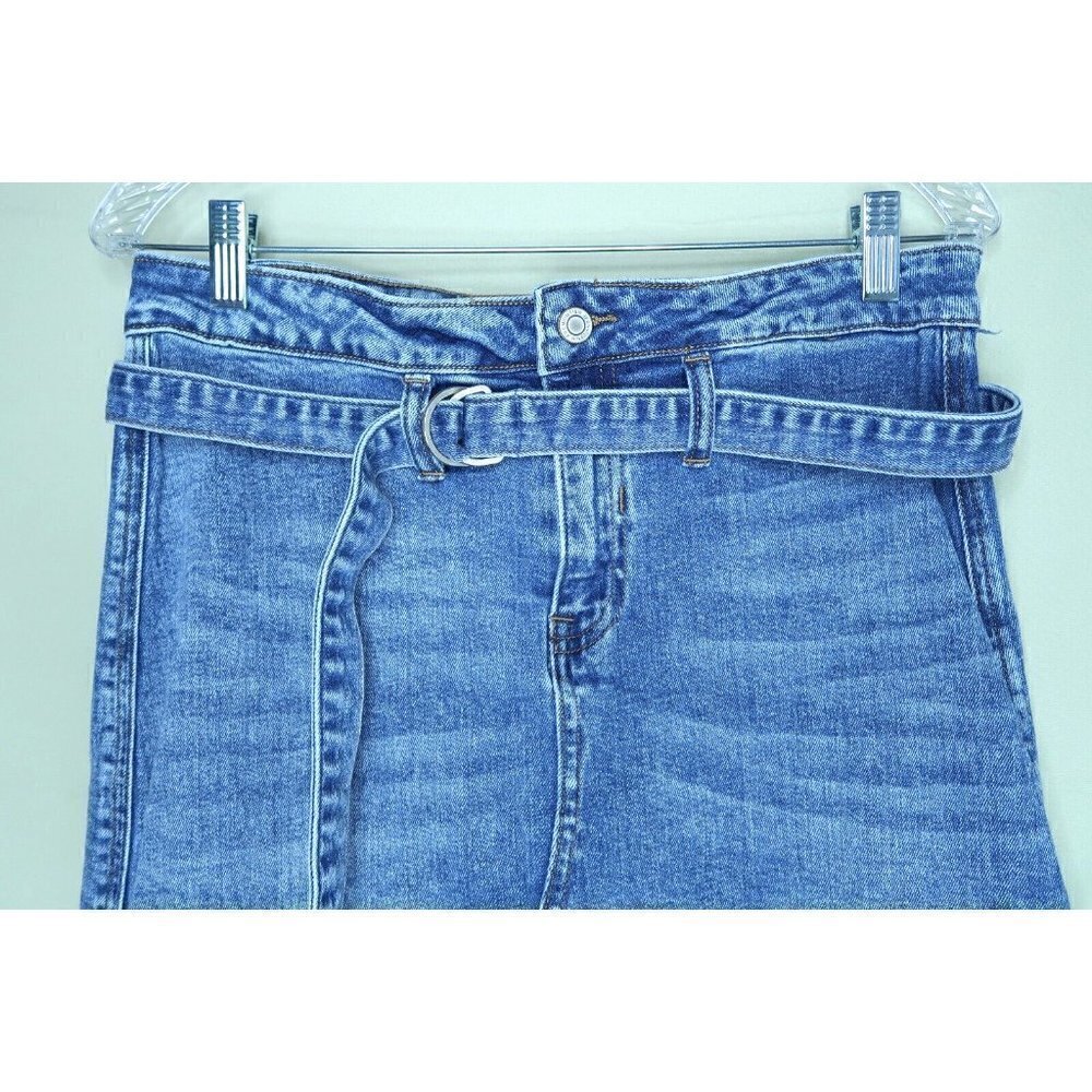 l&M Black Label High Rise Belted Frayed Raw Hem Denim Jean Skirt Size Large - Picture 2 of 10
